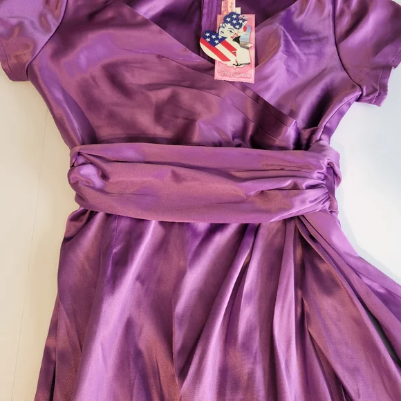 Brand new Pinup Couture satin dress in purple - Picture 4 of 4